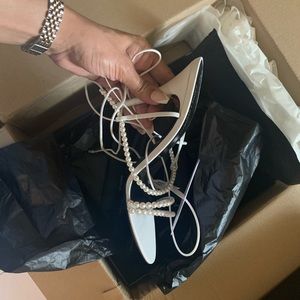 YSL -Luna pearl embellished strap sandal